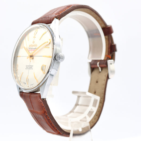 Vintage 37mm Atlantic Worldmaster Men's Automatic Wristwatch Crosshair Dial