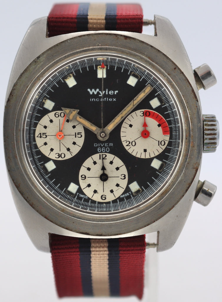 Vintage Wyler 0-1502/7 Diver 660 Paul Newman Men's Wristwatch Valj. 72 Full Kit