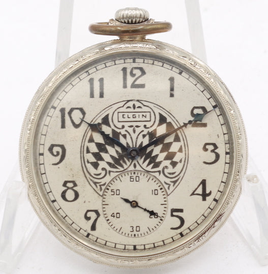 Antique 12S Elgin 17 Jewel Mechanical Pocket Watch 345 14k White Gold Filled