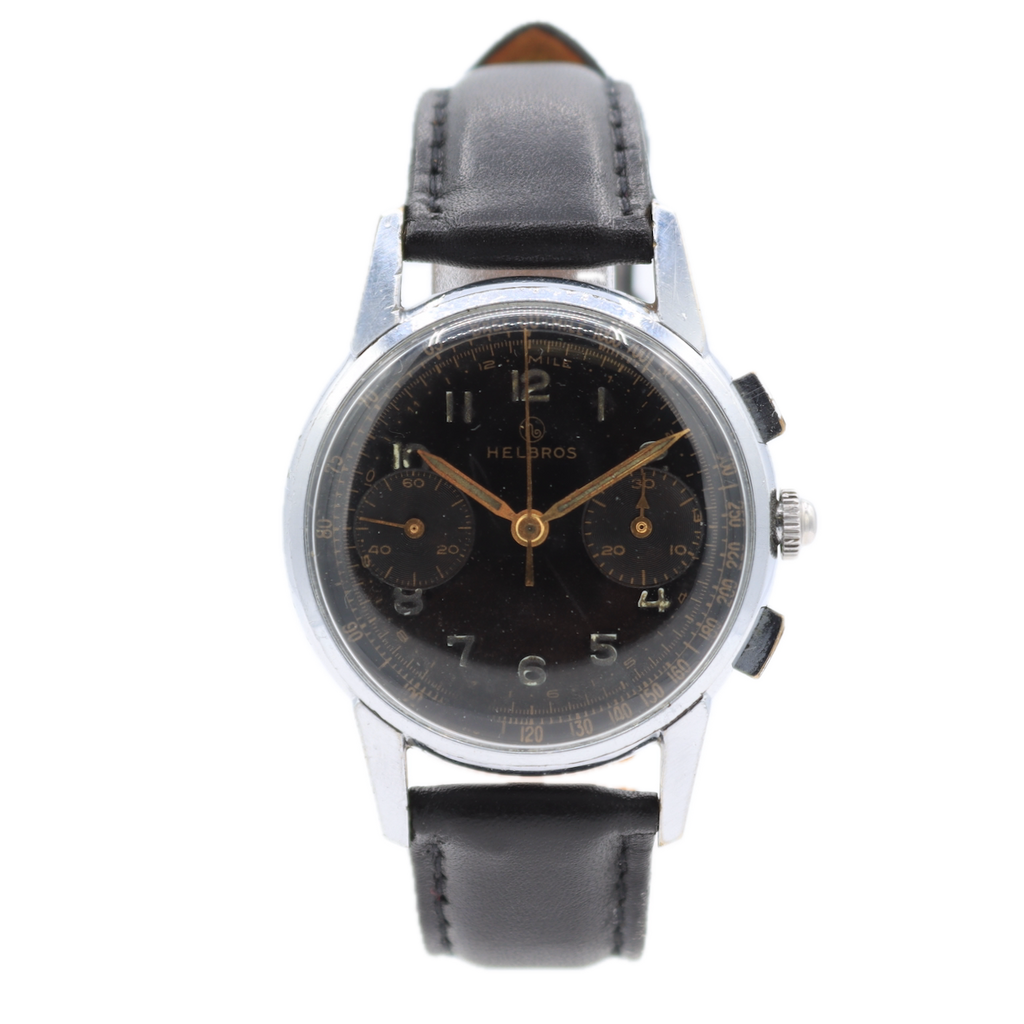 Vintage 34mm Helbros Military Men's Chronograph Wristwatch Venus 188 Chrome