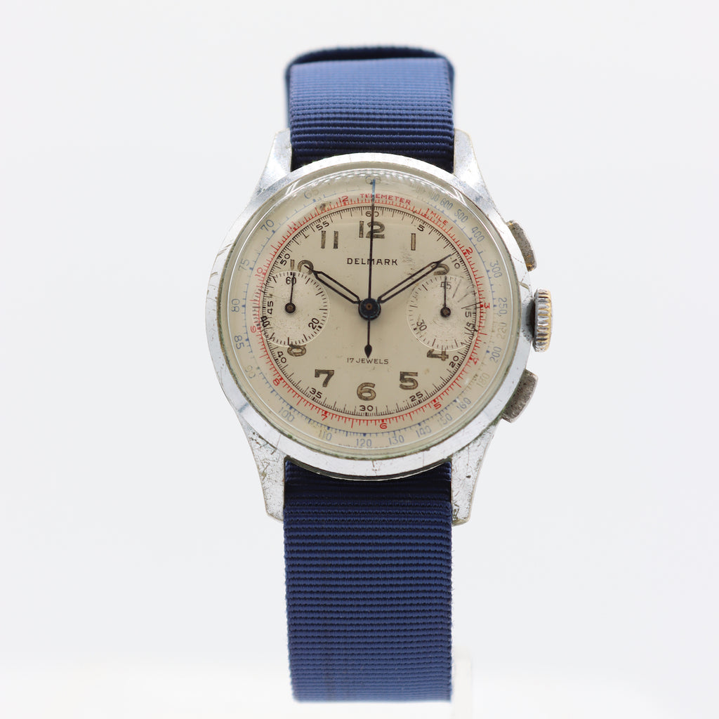 Vintage 34mm Delmark Men's Mechanical Chronograph Wristwatch Venus 188 Swiss