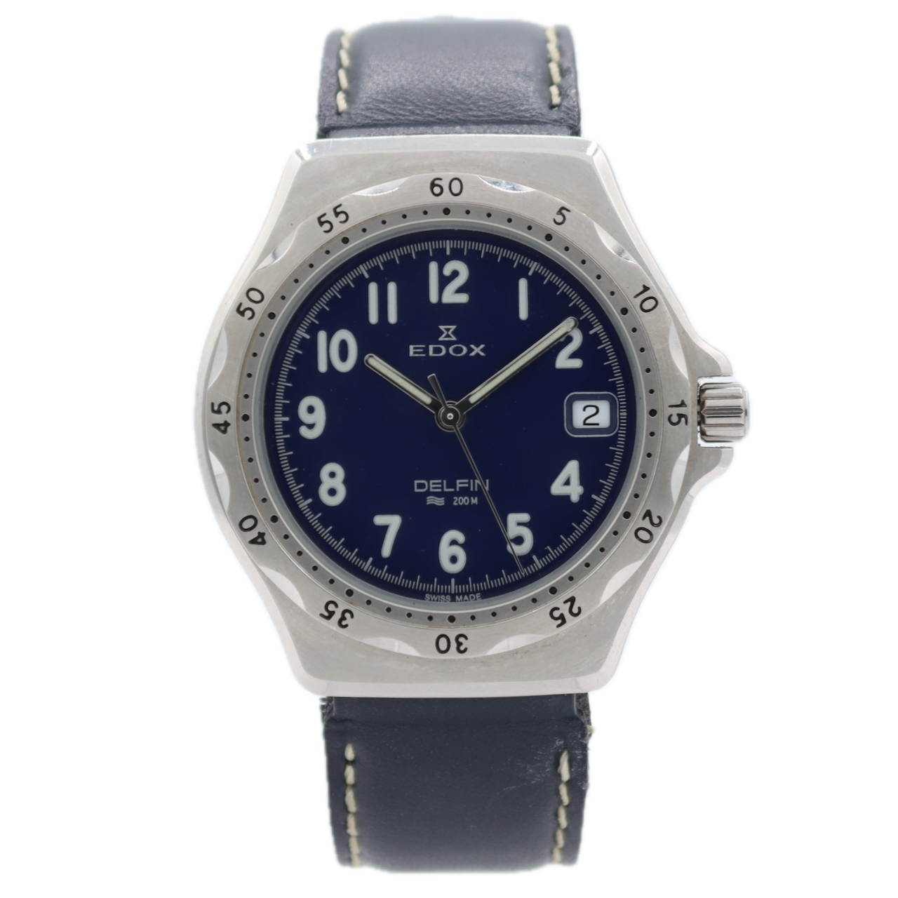 37mm Edox 70080 Delfin 200M Date Men's Quartz Wristwatch Swiss