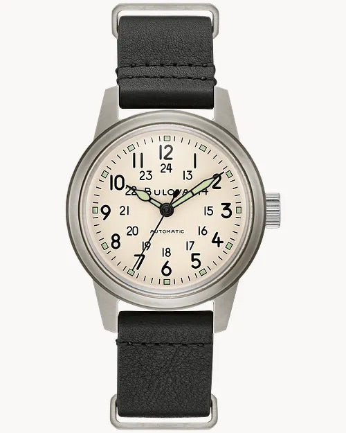 38mm Bulova 96A246 Hack White Dial Men's Automatic Wristwatch Steel Military