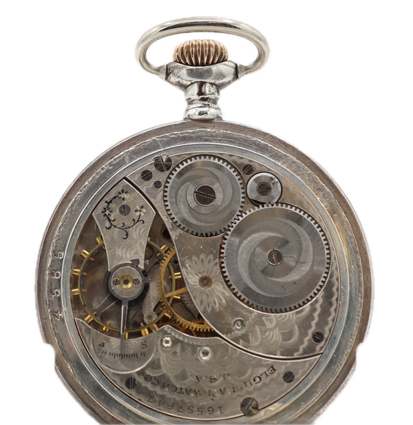 Antique 12s 1912 Elgin 7 Jewel Mechanical Pocket Watch 303 Sterling Silver