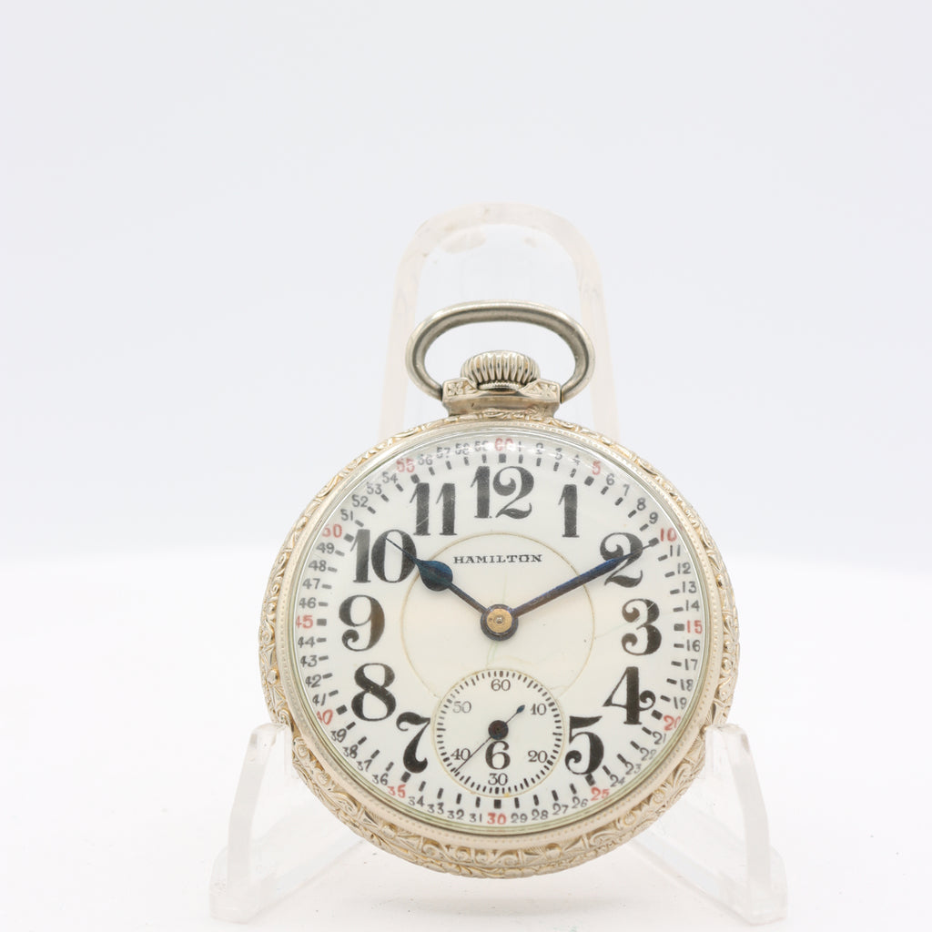 Antique 16s Hamilton Montgomery 21 Jewel Railroad Pocket Watch 992 White GF