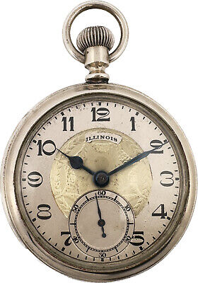 Antique 16 Size Illinois 17J Mechanical Pocket Watch 304 Two Tone w SalesmanCase