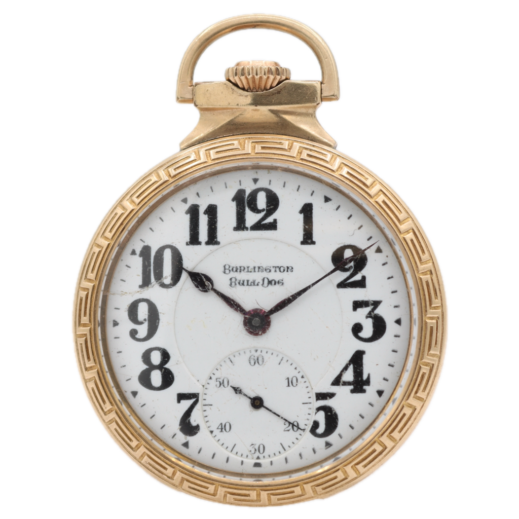 Antique 18s 1923 Burlington Bull Dog 21j Mechanical Pocket Watch 107 14k GF