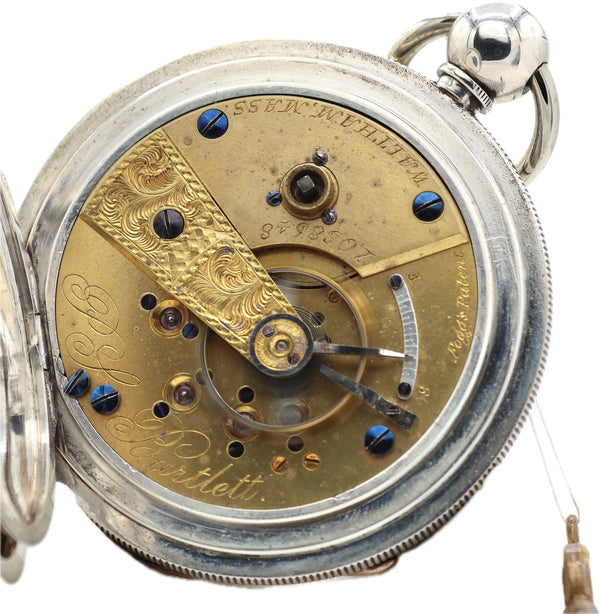 Antique 18S Waltham Coin Center Key Wind Pocket Watch P.S. Bartlett Coin Silver