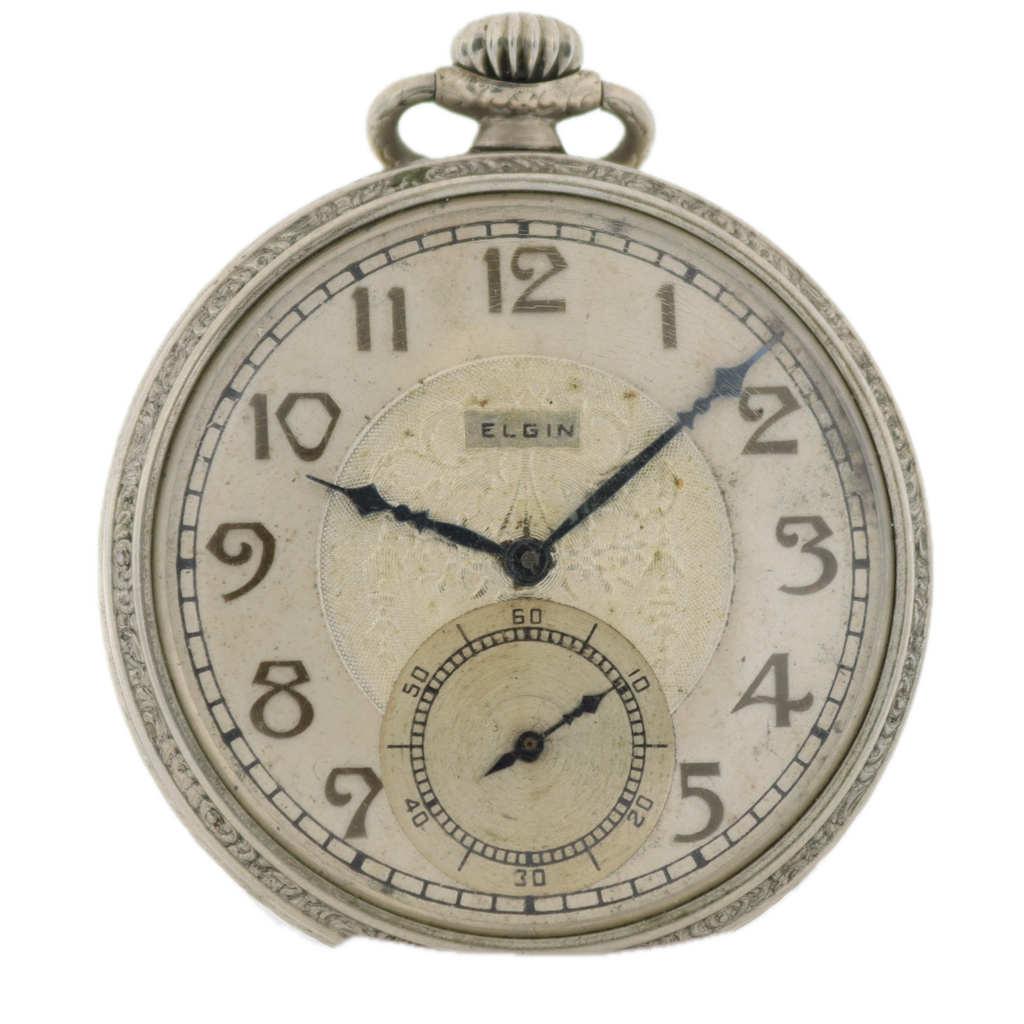 Antique 12 Size Elgin Fancy Dial Mechanical Pocket Watch 303 Nickeloid Running