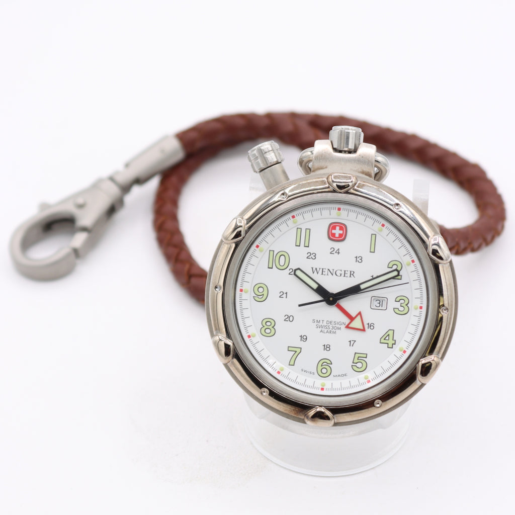 Wenger SMT Design Alarm Men's Quartz Pocket Watch Swiss W/ Leather Pouch & Box