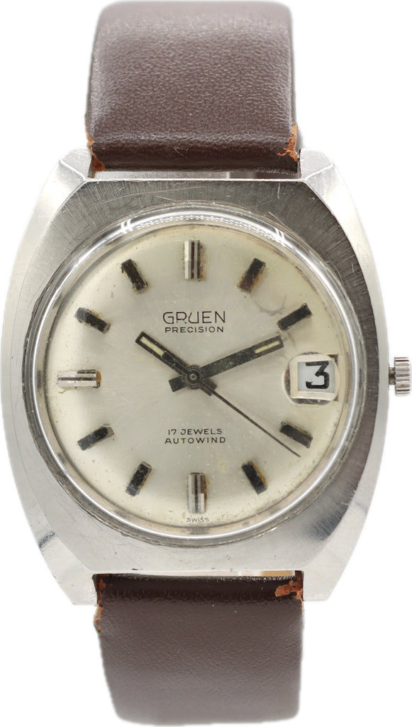 Vintage 36mm Gruen Precision Men's Automatic Wristwatch 730 USA Stainless Steel