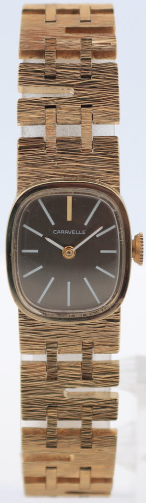 Vintage 1976 Caravelle Brown Dial Bark Ladies Mechanical Wristwatch 0162 Japan
