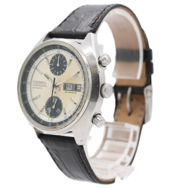 Vintage 40mm Seiko 6138-8000 Baby Panda Men's Chronograph Wristwatch 6138B Steel