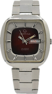 Vintage Certina TV DIal 25 Jewel Men's Automatic Wristwatch ETA 2789 Steel Red