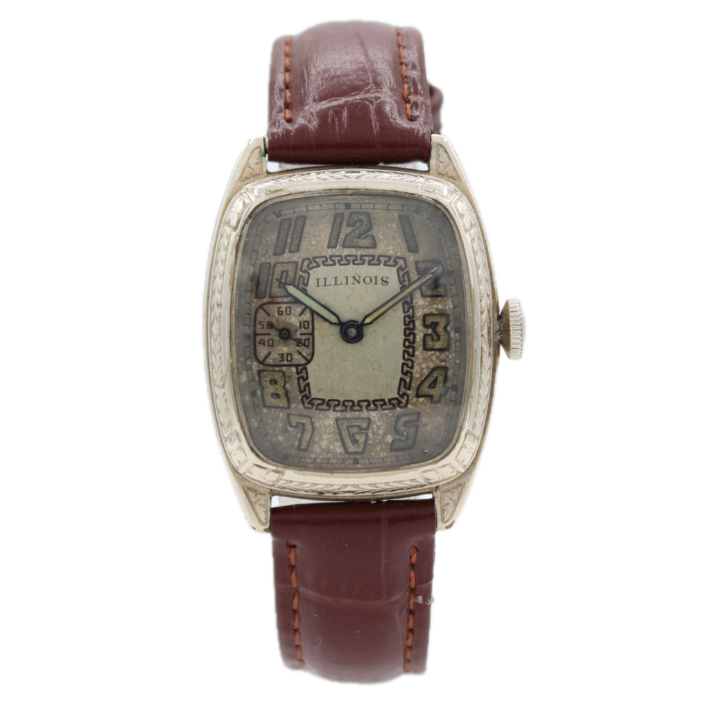 Antique 1929 Illinois Art Deco Men's Mechanical Wristwatch 905 USA 14k GF W/Box