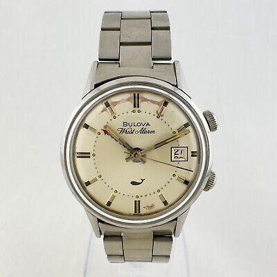 Vintage Bulova Wrist-Alarm Men Mechanical Alarm Wristwatch 11 ATRCD Steel w Band