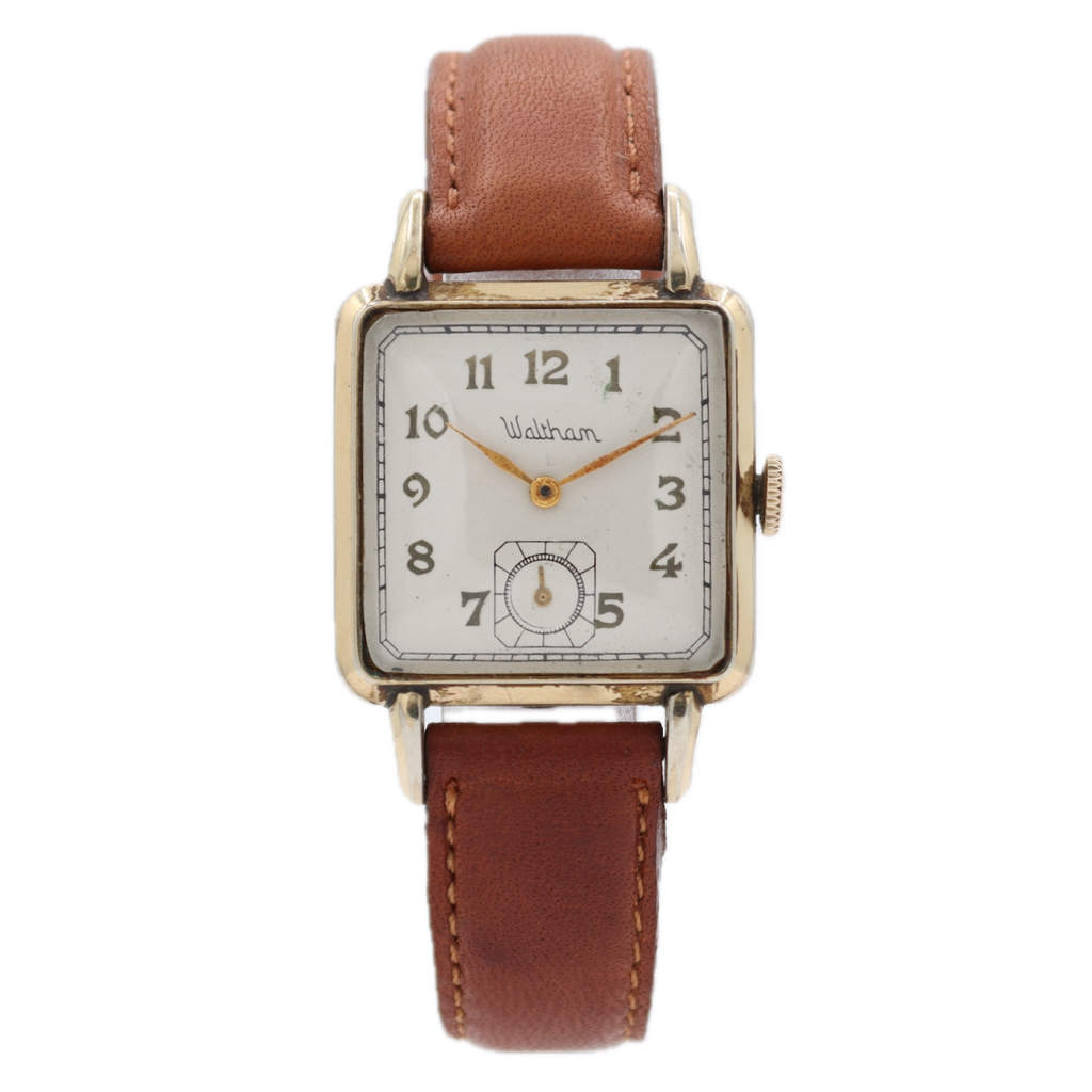 Vintage 28.5mm Waltham Square Dial 17J Men's Mechanical Wristwatch USA 10k RGP