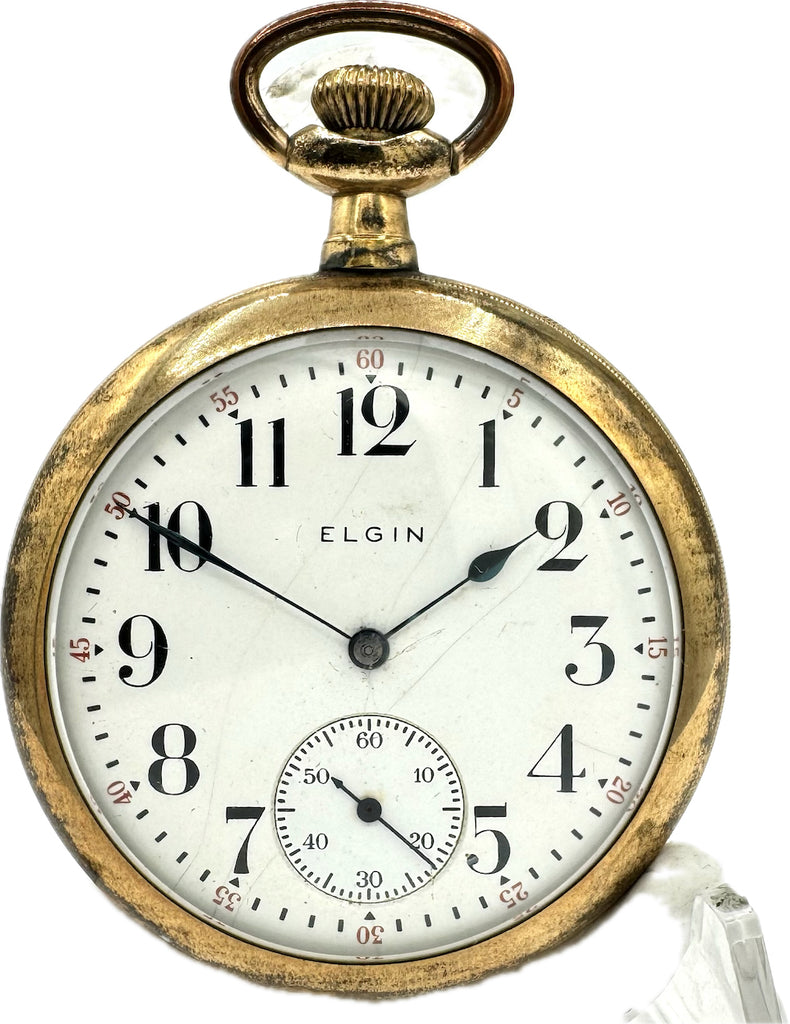 Antique 16S Elgin Coin Edge Mechanical Railroad Pocket Watch Grade 293 10k GF