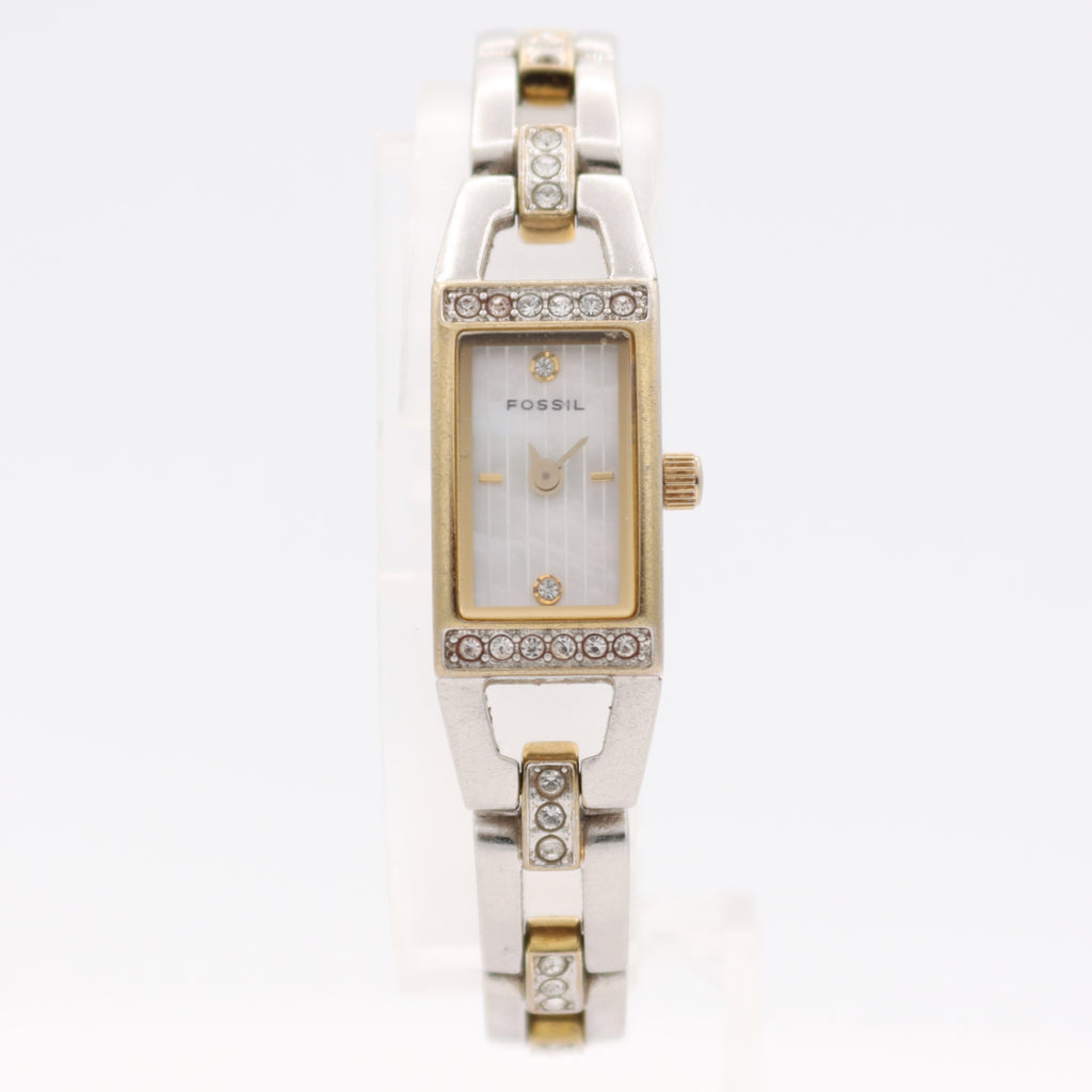 12mm Fossil ES-1713 Crystal Accent Bezel Ladies Quartz Wristwatch Japan Two Tone