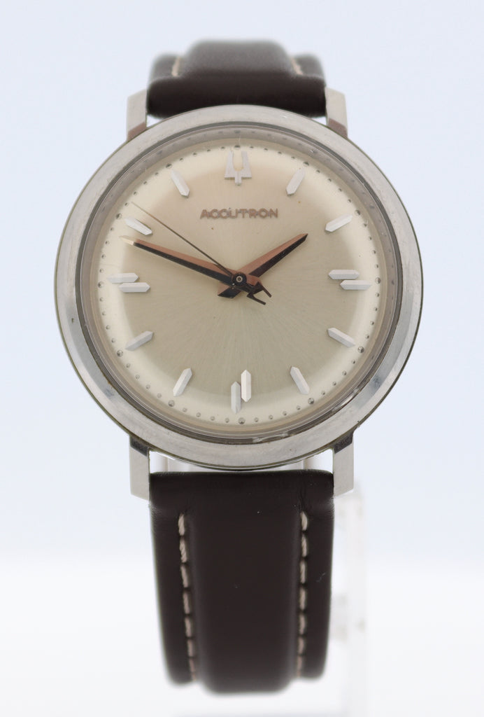 Vintage 1973 Accutron Sunburst Men's Tuning Fork Wristwatch 214 USA Steel
