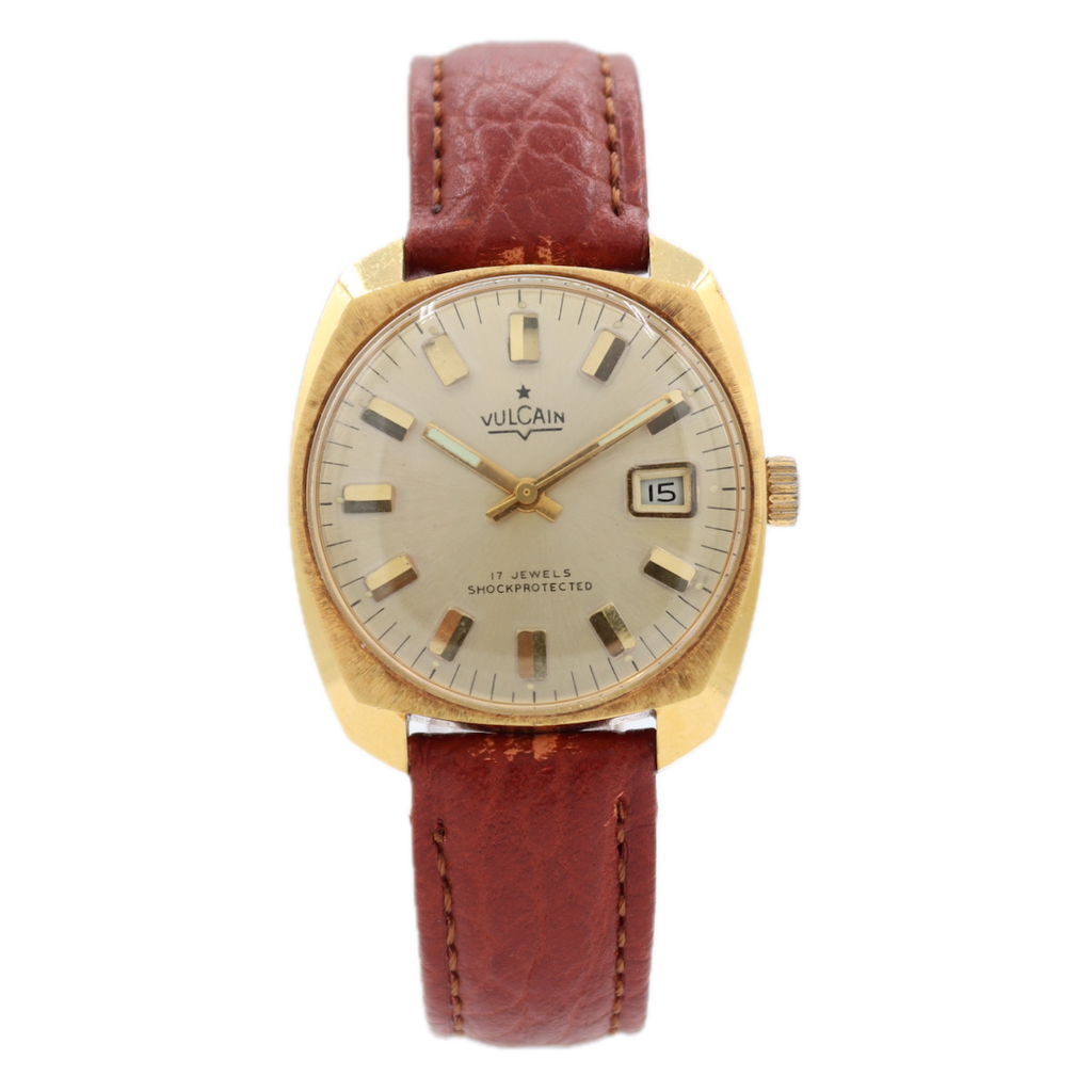 Vintage Vulcain Gold Sunburst Men's Automatic Wristwatch Savoie P75A Gold Tone
