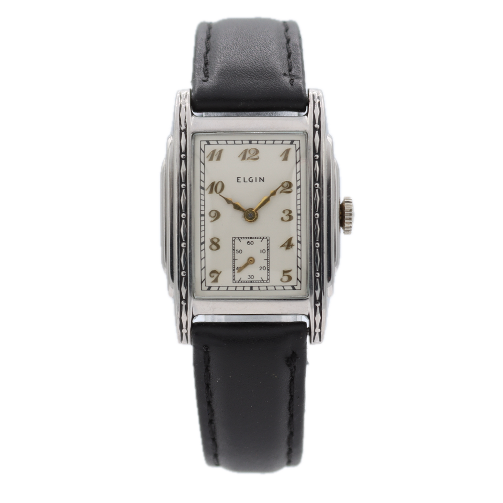 Vintage 1937 Elgin Art Deco 7J Men's Mechanical Wristwatch 526 Chrome Plated