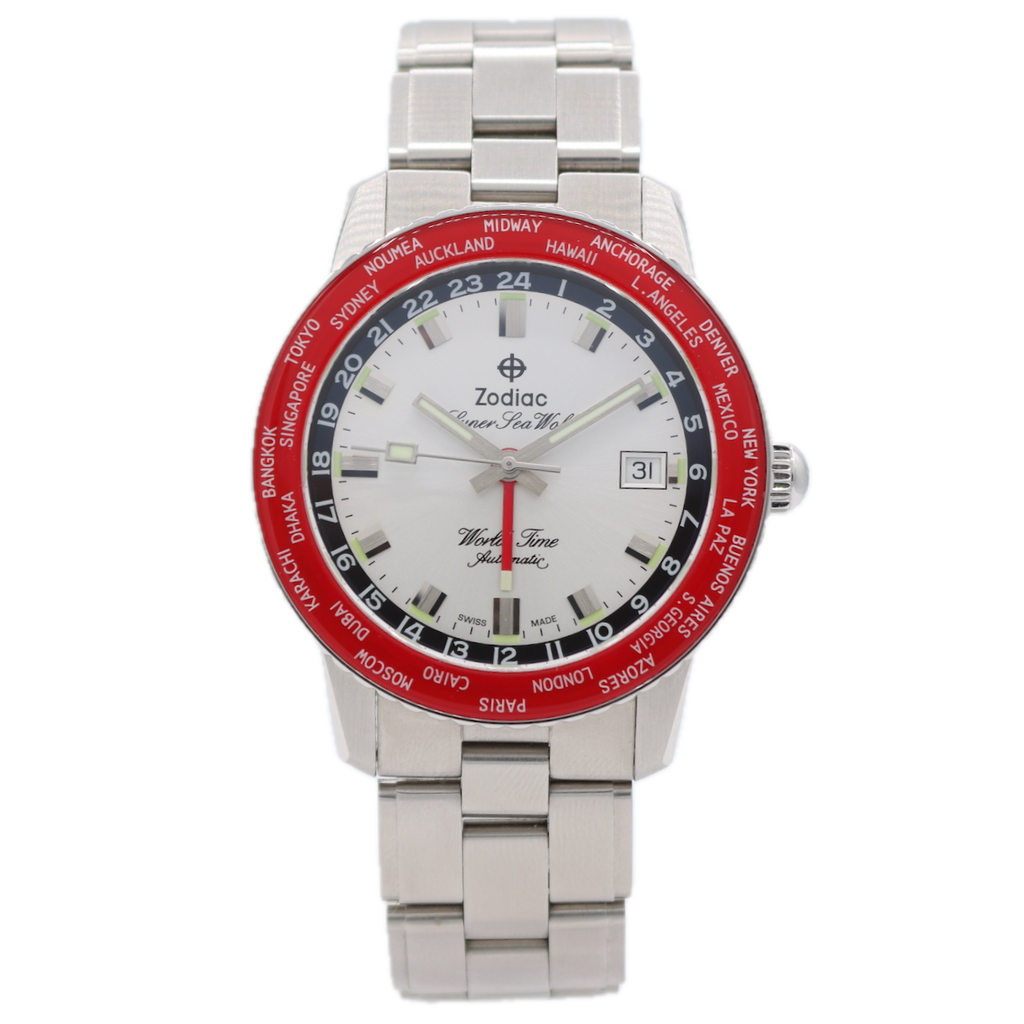Zodiac Z09410 Super Sea Wolf Men's Automatic Wristwatch Swiss Steel W/ Box&Docs
