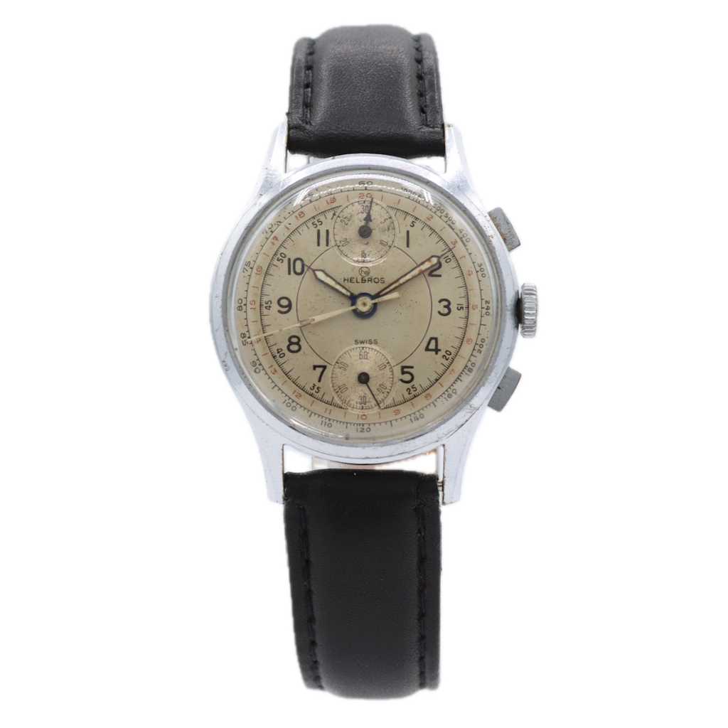 Vintage 35mm Hellbros Bullseye Dial Men's Chronograph Wristwatch Swiss Steel