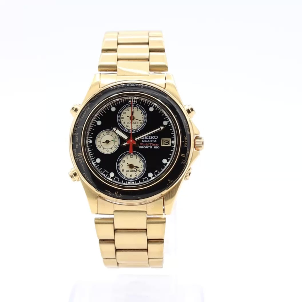 Seiko Silverware Sports 150 World Timer 5T52-6A40 1991