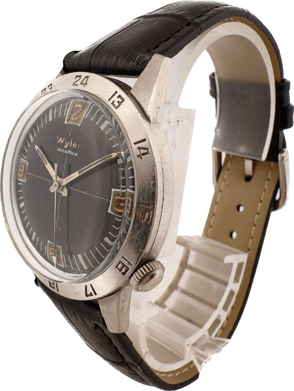 Vintage Wyler 1976-11620 Men's Mechanical Wristwatch Steel Crosshair Skin Diver