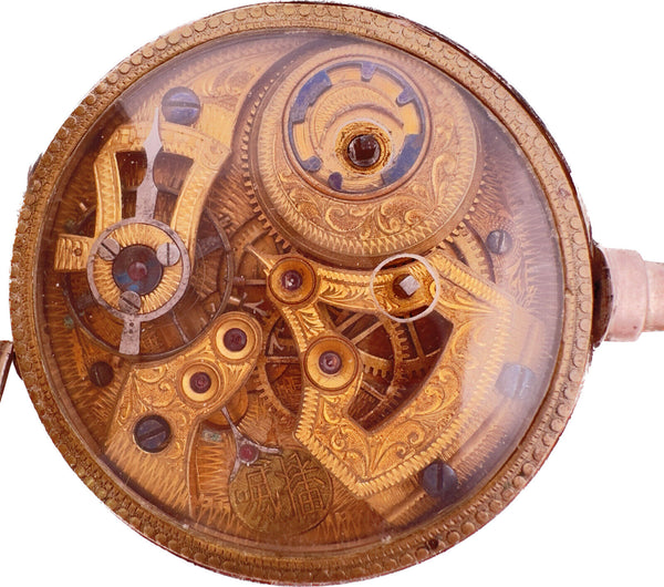 Antique Chinese Market w Pendulum & Moving Windmill Key Wind Pocket Watch
