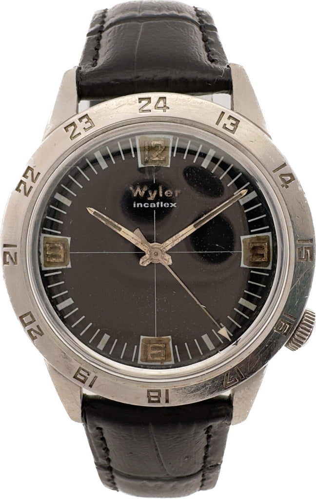 Vintage Wyler 1976-11620 Men's Mechanical Wristwatch Steel Crosshair Skin Diver