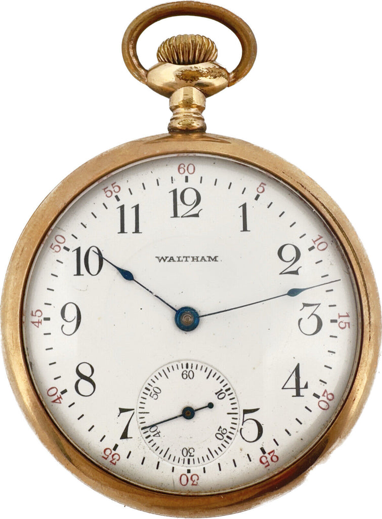 Antique 16 Size Waltham 17J Mechanical Pocket Watch Gold Filled w Guilloche Finish