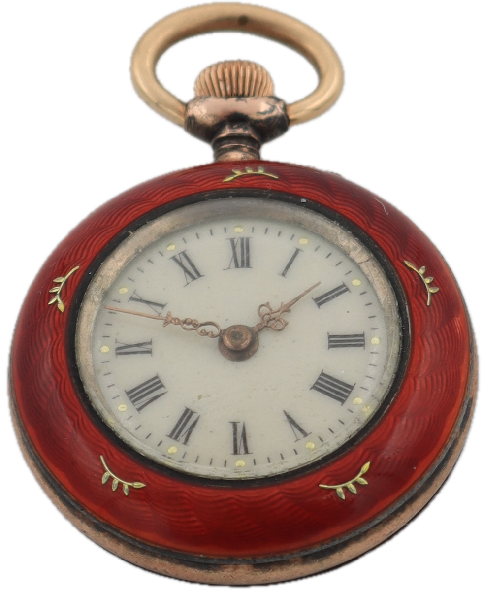Unsigned Scarab Guilloche Red Enamel
