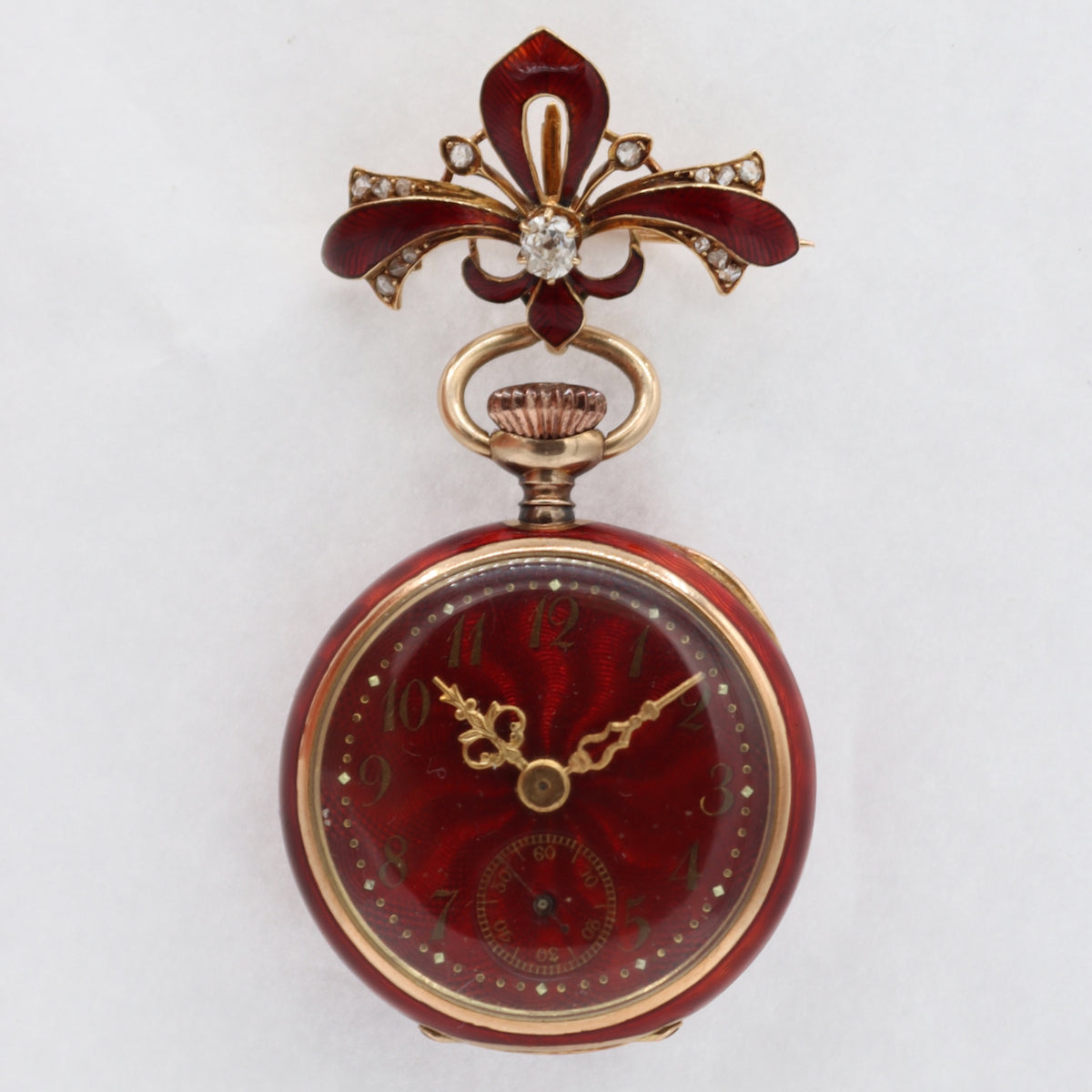 Unbranded Red Enamel w Mine Cut Diamonds