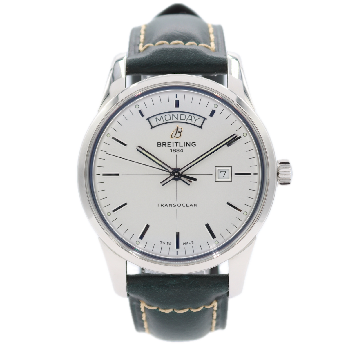 Breitling Transocean Day Date A45310 Dark Green Leather Band