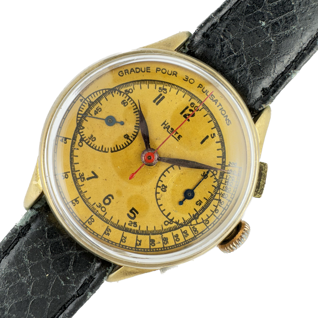 Antique Heuer Leonidas Haste chronograph rare gold plated wristwatch watch  - Helia Beer Co