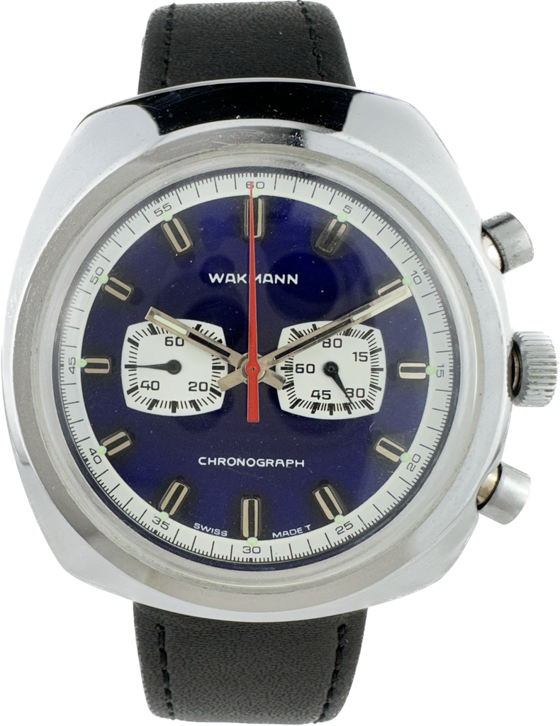 Vintage Wakmann Men's Manual Wind Chronograph Wristwatch Blue Serviced