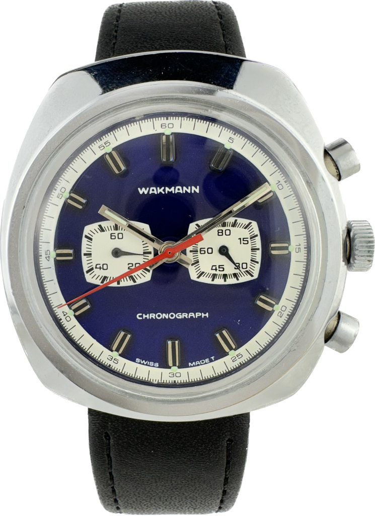 Vintage Wakmann Men s Mechanical Chronograph Wristwatch Swiss Blue Dia thewatchpreserve
