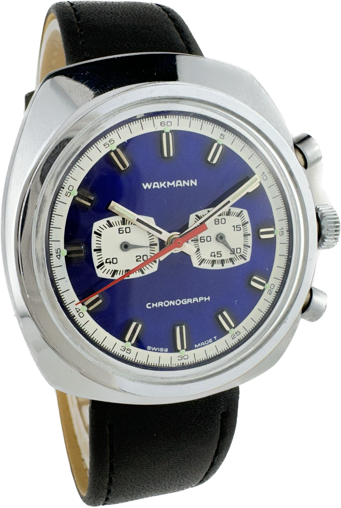 Vintage Wakmann Men's Mechanical Chronograph Wristwatch Swiss Blue 