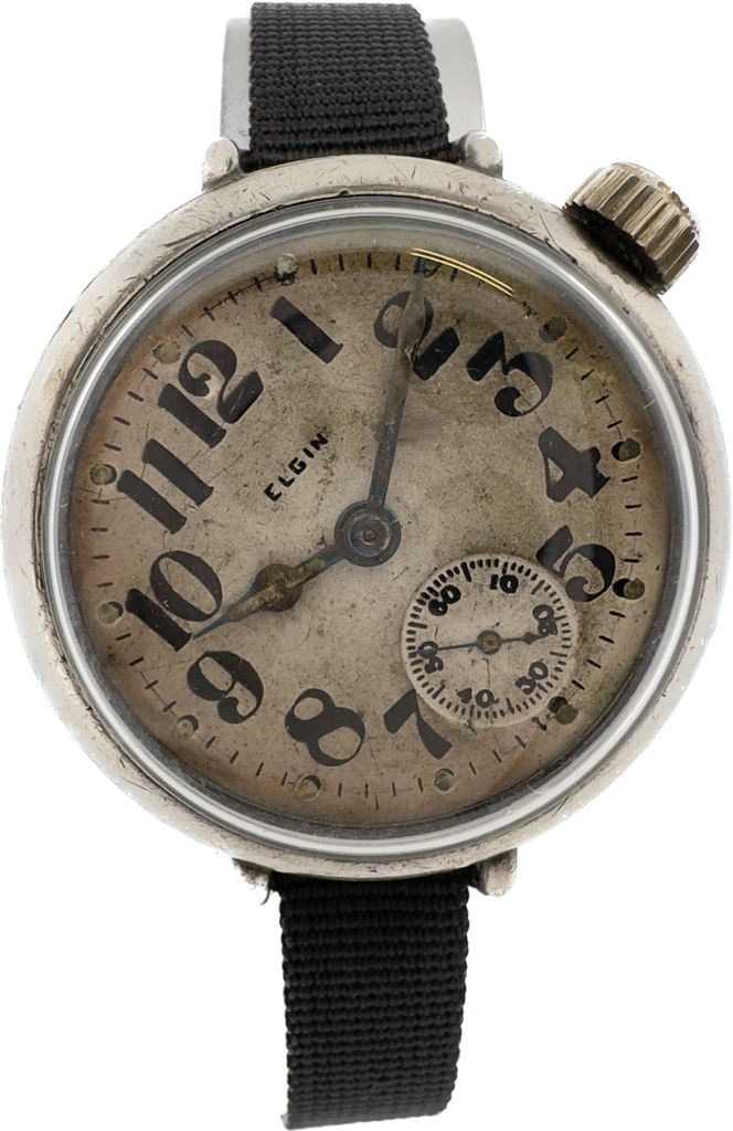 Antique 1918 Elgin WW1 Trench Offset Crown Men's Manual Wristwatch 462 Sterling
