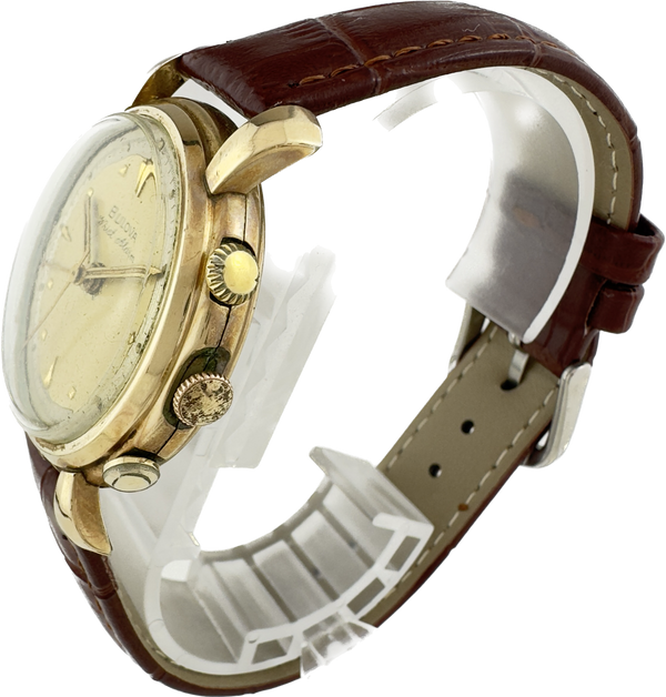 Vintage Bulova Wrist Alarm Men's Mechanical Wristwatch 12-B 10k Gold Filled Runs