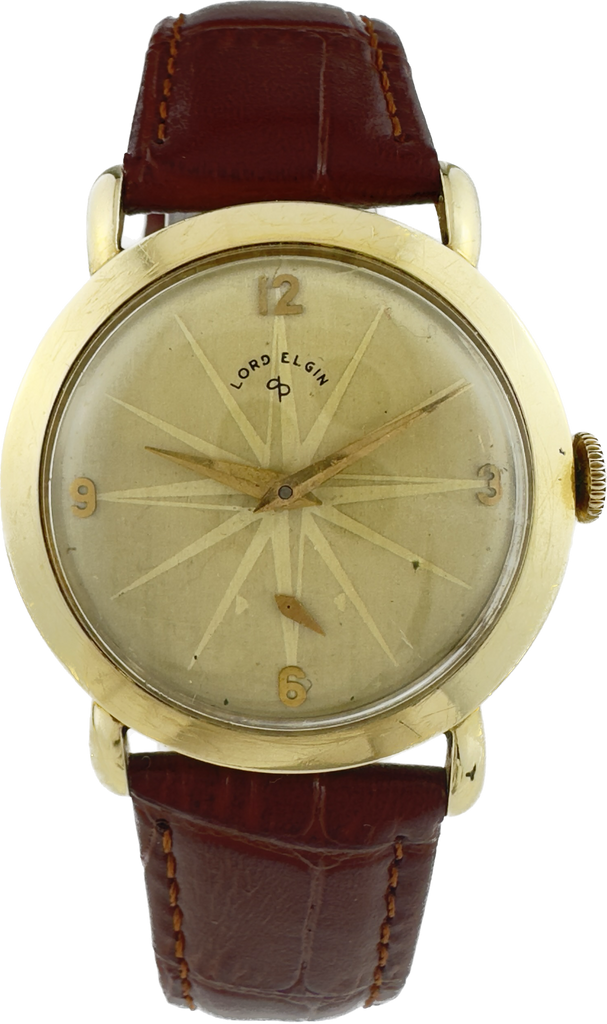 Vintage 32mm Lord Elgin 21 Jewel Men's Mechanical Wristwatch 680 14k Solid Gold