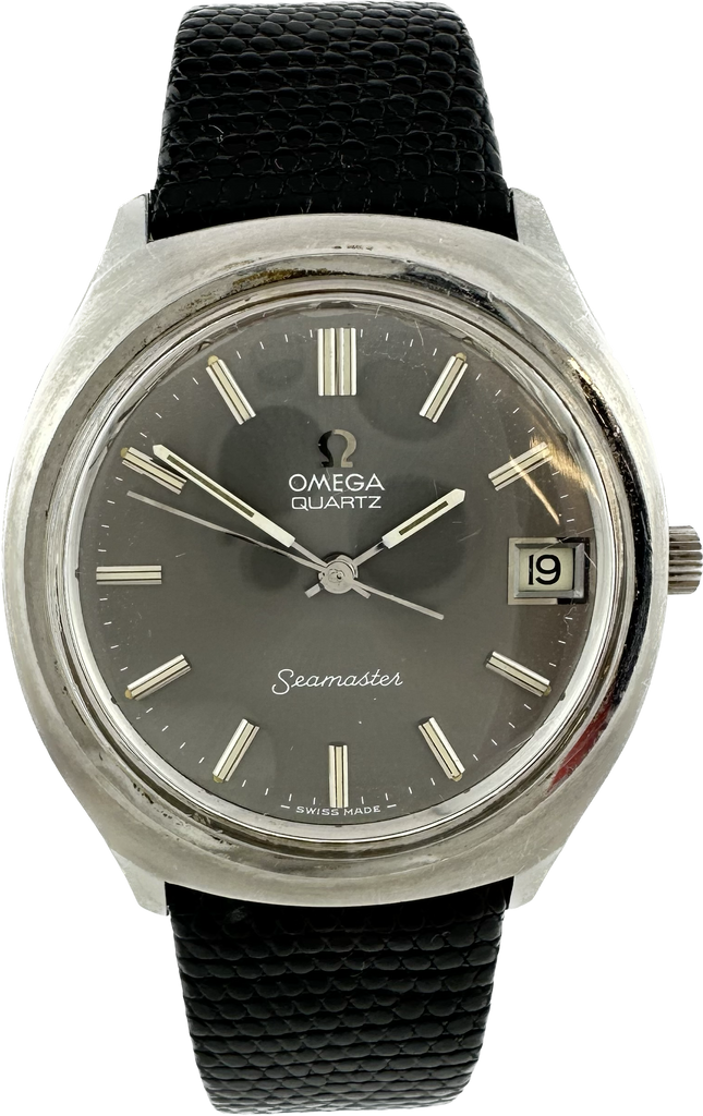 Vintage Omega Seamaster 196.0072 Men's Quartz Wristwatch Steel w Gray Dial