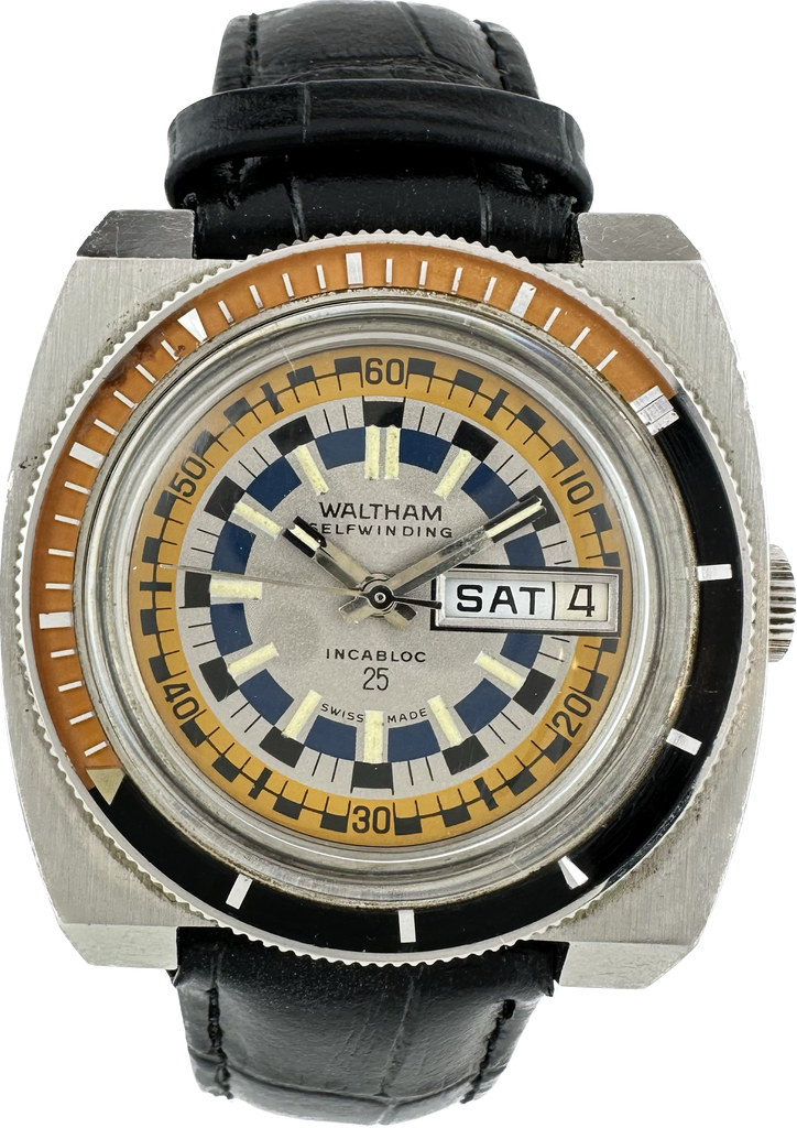 Vintage Waltham B 383 Rally Exotic Style Diver 25 Jewel Men