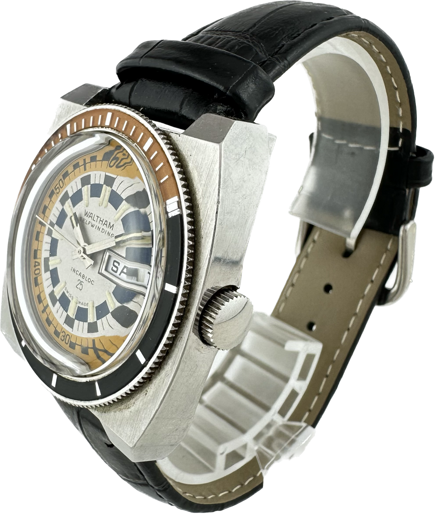 Vintage Waltham B 383 Rally Exotic Style Diver 25 Jewel Men