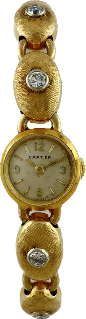 Vintage Cartier Women Back Wind Wristwatch w Fancy 14kGold Diamond Bracelet Rare