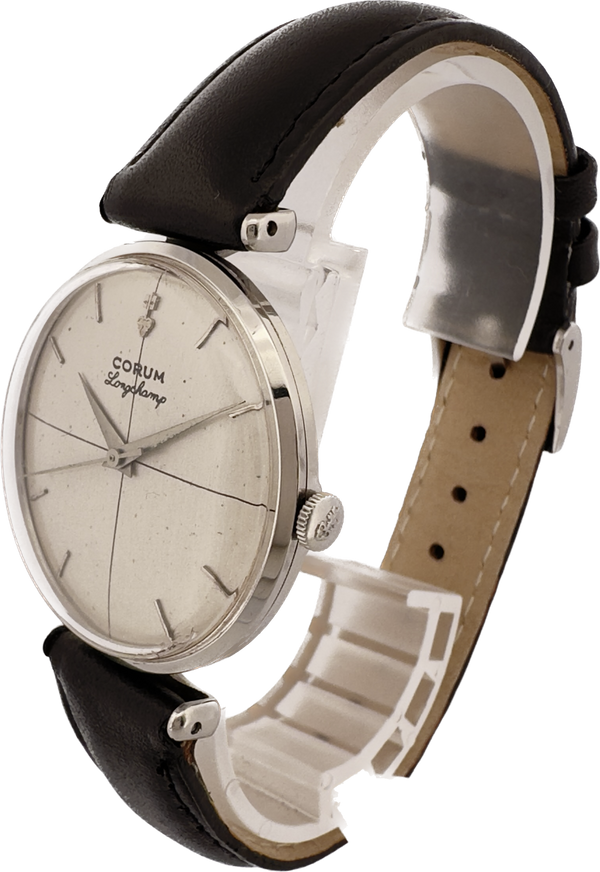 Vintage Corum Longchamp 17Jewel Men Manual Wristwatch ETA 2391 Steel w Crosshair