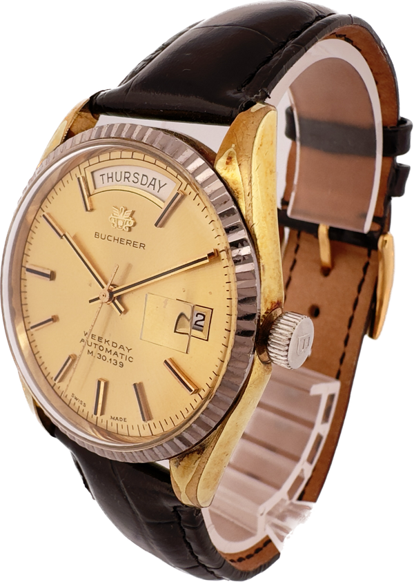 Vintage Bucherer Weekday M.30.139 President Men's Automatic Wristwatch Two Tone