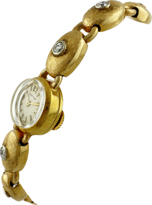 Vintage Cartier Women Back Wind Wristwatch w Fancy 14kGold Diamond Bracelet Rare